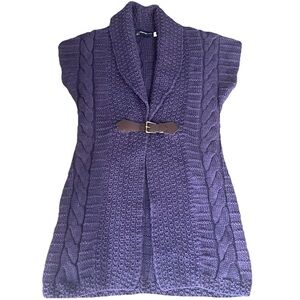 British Wool Naturally JM Cooper‎ Cardigan Arran Buckle Cable KnitWear Purple S